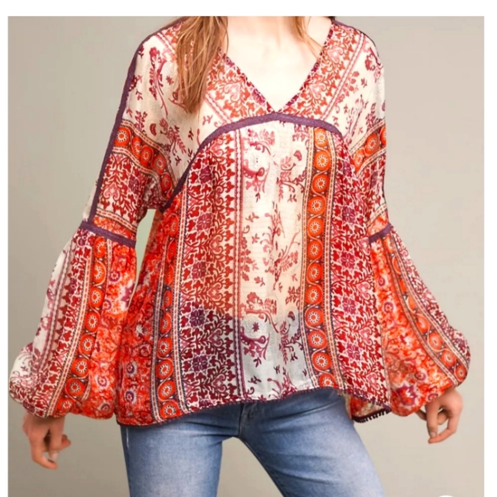 Maeve Sheer Silk Peasant Blouse